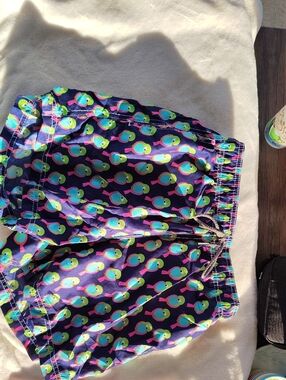 Men's Swim Trunks with Neon Toucan Print - Navy Base 30